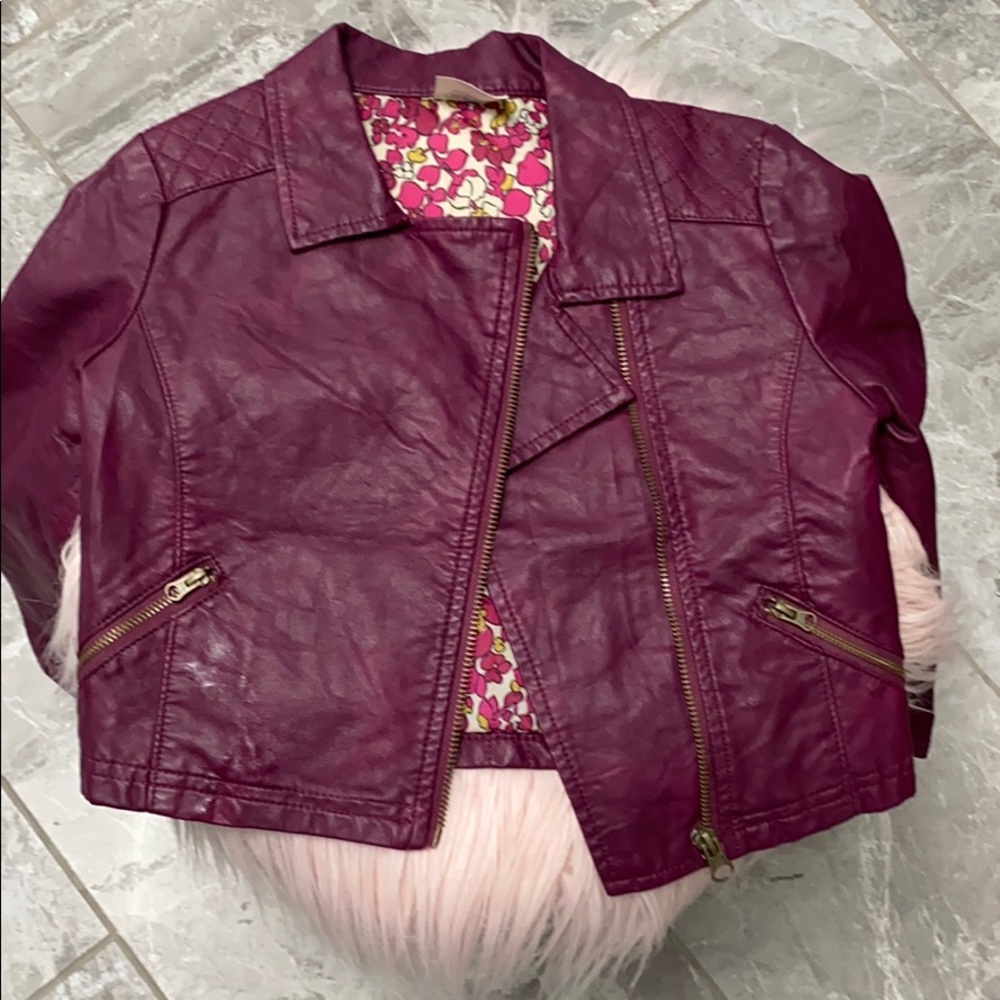 Leather girls coat